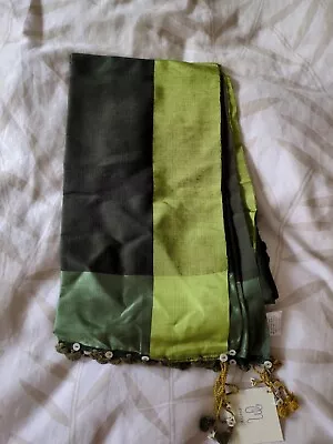 Matta Silk Wool Green Dupatta Scarf Beaded Tassel NWT • $175