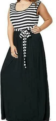 $30.29 • Buy ZAFUL Women Striped Plus Size Maxi Dress Boho Sleeveless Tank Long Party Dress