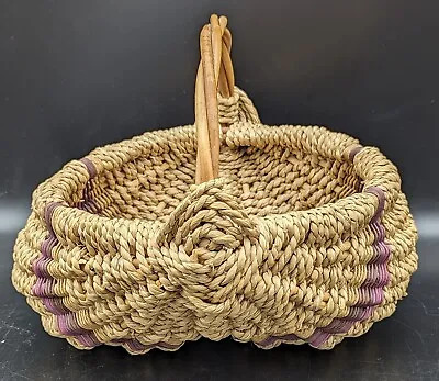 Vintage Egg Gathering Basket Gods Eye Round 12  Hand Woven Butt Rustic Farmhouse • $31.99