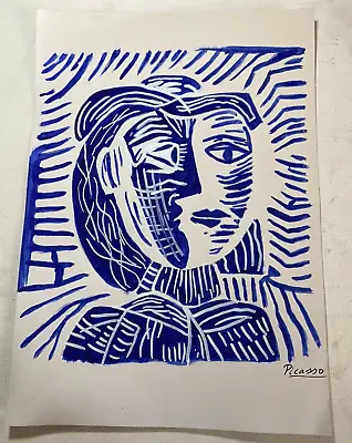 Pablo Picasso-Drawing On Paper (handmade) Signed And Printed Mixed Media Vtg • £114.95