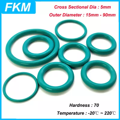 Metric FKM O Ring Fluoro Rubber Orings THK 5mm Resistant Oil Seals OD 15mm-90mm • $2.92