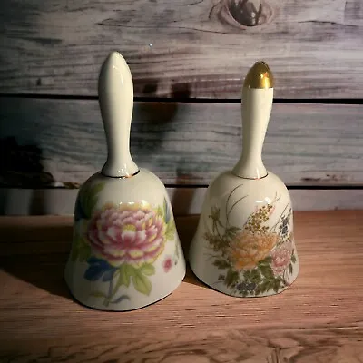 Vintage Hand Bells Porcelain Ceramic Mini Hand Painted Made In Japan (set Of 2) • $12.50