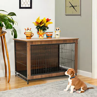 XXL Large Wooden Dog Crate Pet Cage Metal Wire Kennel Indoor End Table Furniture • £105.95