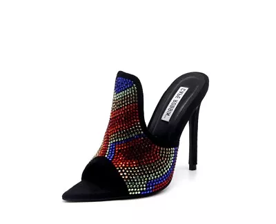 Cape Robbin CRYSTALIZE Black Pointy Open Toe Multicolor Rhinestone Heeled Sandal • $19.99