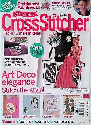 Cross Stitcher UK Magazine February 2008 Issue 196 Art Deco Kaffe Fassett • $14.99