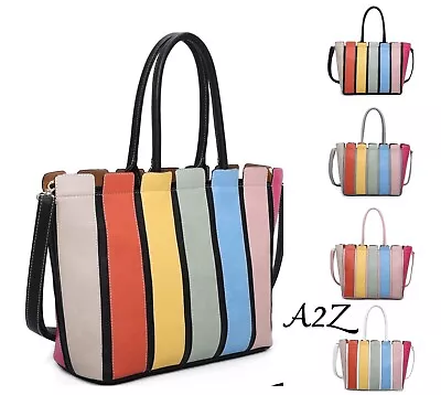 Ladies Multi Colour Striped Bag Women's New Casual Shoulder Evening Handbags UK • £20.99