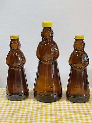 Lot Of 3 Mrs Butterworth's Vintage Syrup Bottles Amber Glass To Paint • $14.99