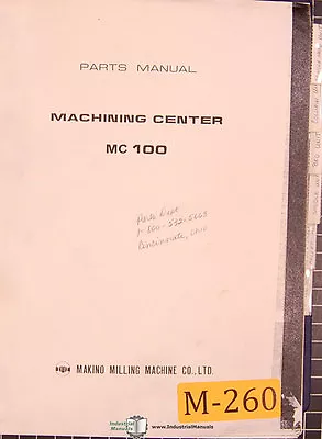 Makino MC100 2M Machine Center 261pg Parts Manual • $195