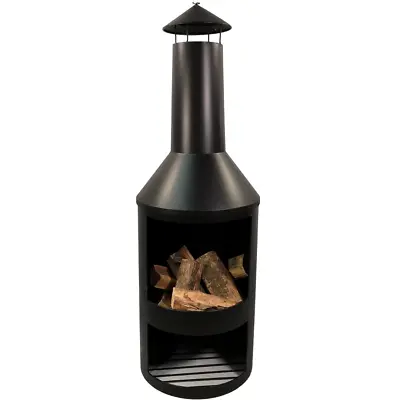 1.4m Outdoor Garden Patio Chiminea Log Burner Fire Pit With Log Store & Cover • £76.49