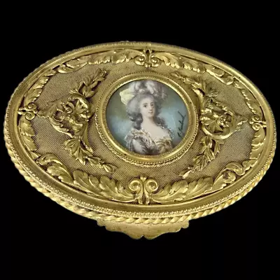 Gilded Elegance: 19th Century French Jewelry Box With Hand-painted Portrait • $550