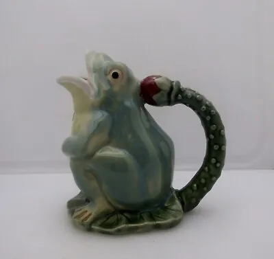 Majolica Style Ceramic Frog On Lily Pad Pitcher Jug Creamer W/ Flower Handle 5  • $25.43