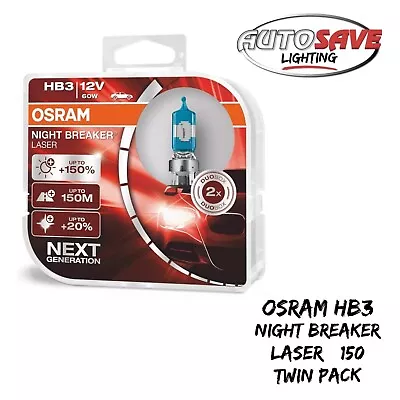 Osram HB3 Night Breaker Laser +150 Twin Pack Halogen Car Headlight Bulbs NEW • $29.64