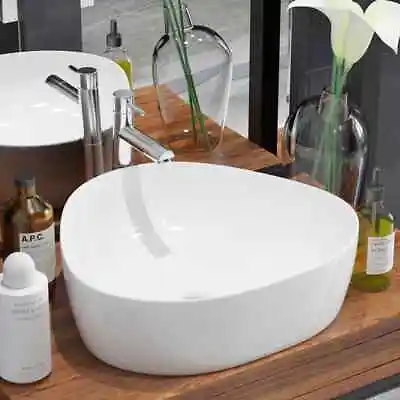 Basin Triangle Ceramic White 50.5x41x12cm Bathroom Countertop Sink VidaXL • £53.99