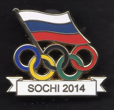 Sochi 2014. Souvenir Pin. Russian Flag With Rings. White Ribbon • $9.50