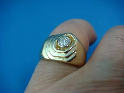 Vintage 14 Kt Men's Ring With Genuine-natural Diamond 0.21 Ct. • $495