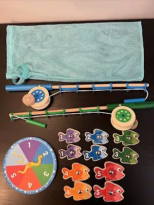 Melissa & Doug Catch & Count Wooden Fishing Game 10 Magnetic Fish 2 Poles • $11.04