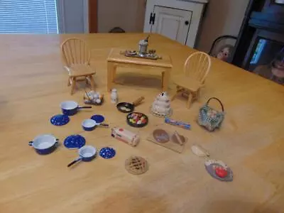 VTG.Doll House  Accessories /Table 2 Chairs/Wedding Cake/Food Items/Kitchen~#6 • $9.99