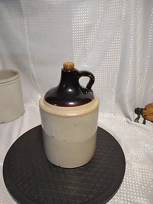 Antique 1 Gallon Primitive Brown Beige Crock Stoneware Pottery Jug Moonshine Ale • $23