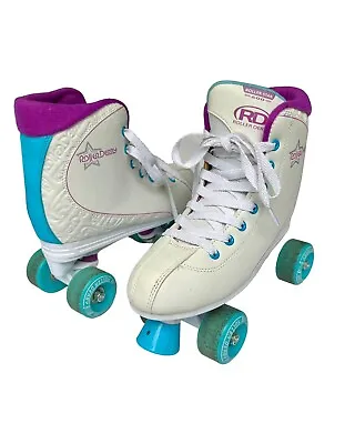 Roller Derby Roller Star 600 Skates Size 8 White Blue Purple Quad RD Womens EUC • $22.99