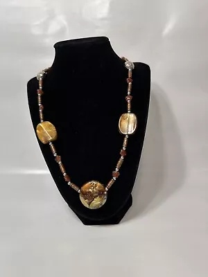 Vintage Moroccan Golden Yellow And Brass Beautiful Variety Of Bead Necklace 33  • $17