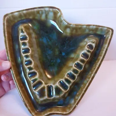 McCoy Mt Clemens Footed Ashtray Green & Blue 923 USA Pottery MCM Mid-Century  • $15