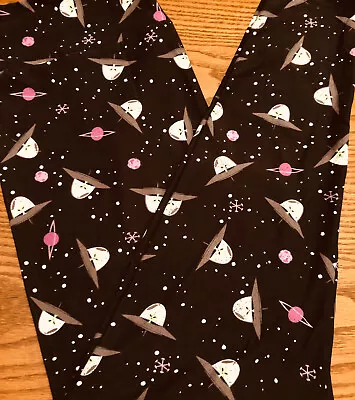 Lularoe Leggings OS Black Space Aliens Spaceships Planets Super Cute NWT Rare • $39