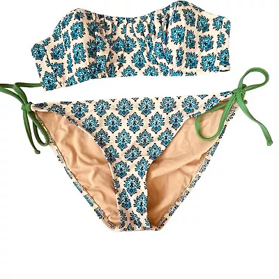 J. Crew Size M/L String Bikini Strapless 2-Piece Blue Floral Swimsuit • $22.95