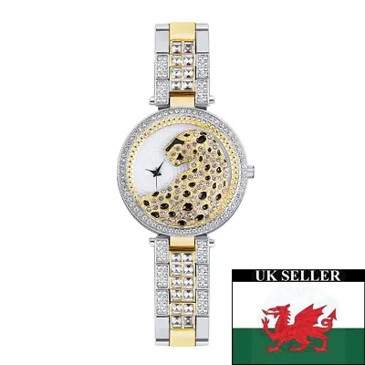 Ladies Gold 3D Jaguar Small Hands Silver & Gold Stainless Steel Bracelet Watch • £11.99