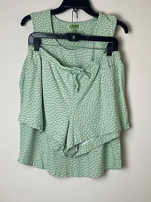 Vera Bradley Pajama Set Women’s Large Green W/ Polka Dots Sleeveless Top Shorts • $10.50