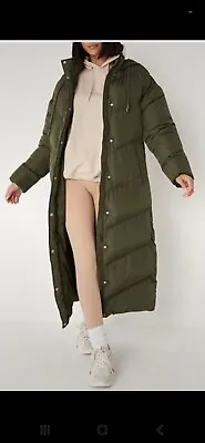 £10 • Buy Ladies Missguided Oversized Khaki Maxi Length Chevron Puffer Coat Size 8