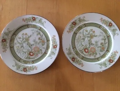 Set Of 2 Mikasa KABUKI 7.5  Porcelain Salad Plates Green Orange Asian Floral • $35.39