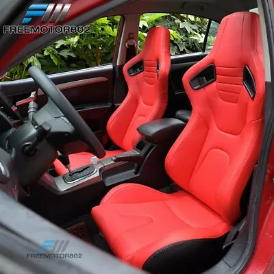 Adjustable Universal Racing Seats Red PU Carbon Leather With 2 Dual Sliders • $364.85