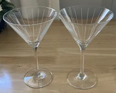 Mikasa Cheers Martini Glasses Lot Of 2 Etched Vertical Lines Crystal France 10oz • $17.99