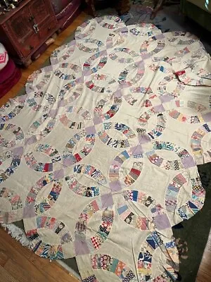 Antique  Double Wedding Ring  Quilt Top Size  86  X 72  • $70