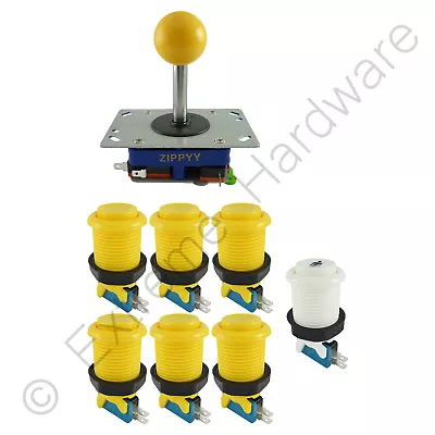 1 Player Arcade Control Kit 1 Ball Top Joystick 7 Buttons Yellow JAMMA MAME Pi • £14.99