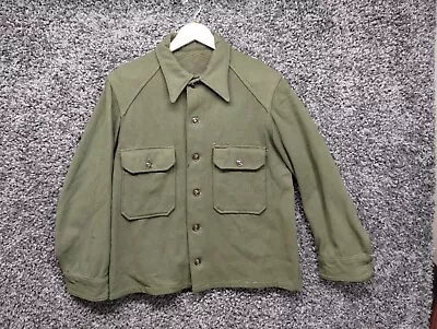 Vintage Wool Shirt Jacket Shacket Men Large / XL  Wool Military Green Button Up • $39.97