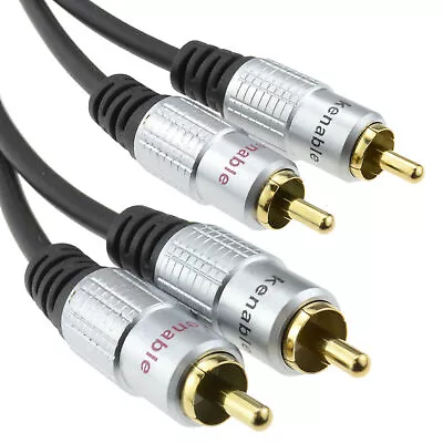 1m Pro Audio Metal 2 X RCA Phono Plugs To Plugs Cable Lead Gold [Black] • £4.35