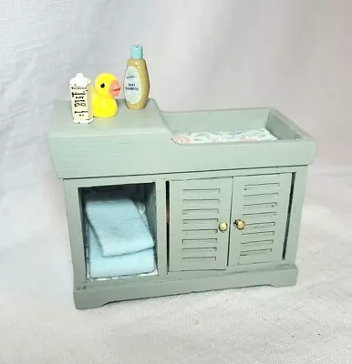 Dollhouse Miniature Painted Wooden Cabinet With Accessories 1:12 Scale • $12