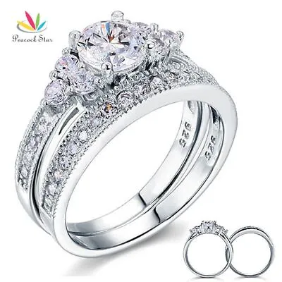 Vintage Style Anniversary Rings - Sterling Silver Wedding Band Women Jewelry Set • $52.67