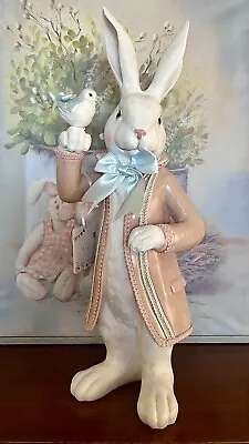 Gentleman Easter Bunny Rabbit In Coat Holding Blue Bird ~ Mark Roberts Inspired • $149.99