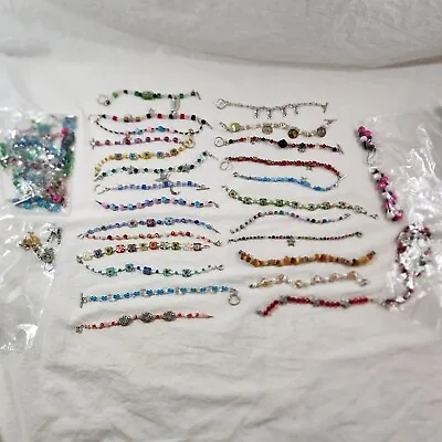 Hand Made Jewelry Lot Charm Bracelets Glass Bead Swarovski Crystal's And More • £288.58