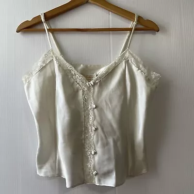 Vintage Victorias Secret Gold Label Camisole Top Ivory Satin Lace Buttons Sz M • $21.60