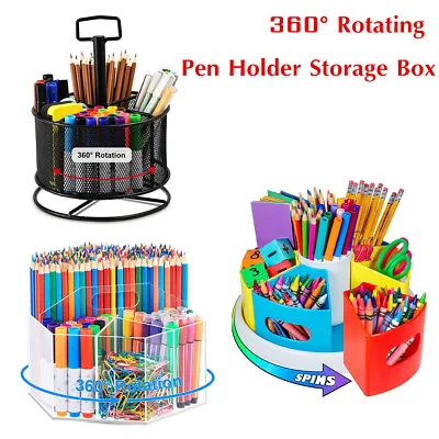 $26 • Buy 360° Rotating Pencil Holder Desk Acessories Storage Box Organizer W/Compartments