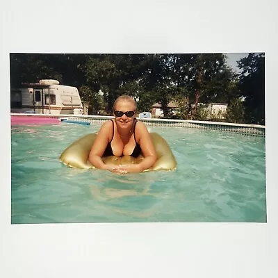 Above Ground Pool Floating Photo 1990s Y2K Big Breasts Cleavage Hot Milf A3764 • $19.95