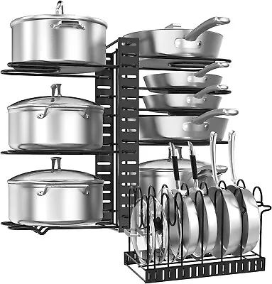 Housolution Pan Organiser For Kitchen Cupboard Pot And Pan Stand Rack With 8 Ad • £12.99