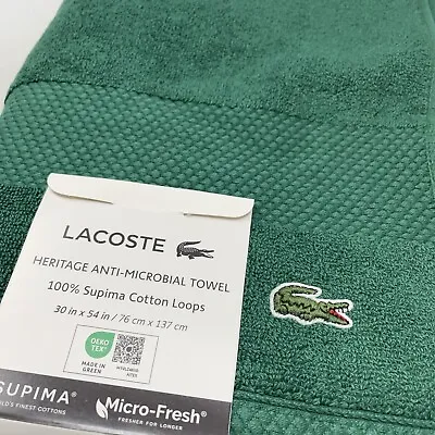 Lacoste Croc Logo Solid 100% Cotton 30  X 54  Supima Bath Towel - Glade Green • £19.38