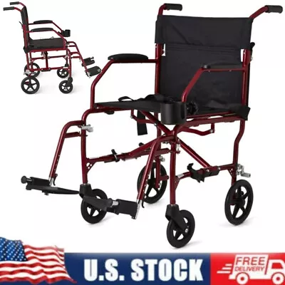 Ultralight Transport Wheelchair With 19” Wide Seat Folding Transport Chair Red • $202.47