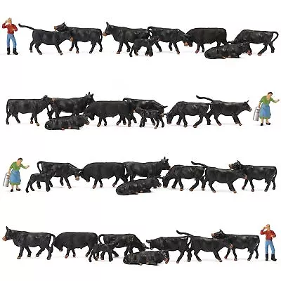 36pcs Model Trains HO Scale 1:87 Painted Black Cows Cattle Shepherd Farm Animals • $10.99