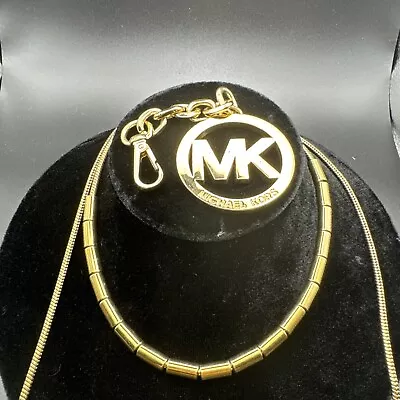 Michael Kors Adjustable Double Strand Necklace & MK Logo Gold Charm Fob Clip On • $50