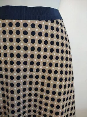 Ann Taylor Tan & Navy Blue White Polk Dot A-line Skirt Work  Casual Trael Sz12 • $9.99